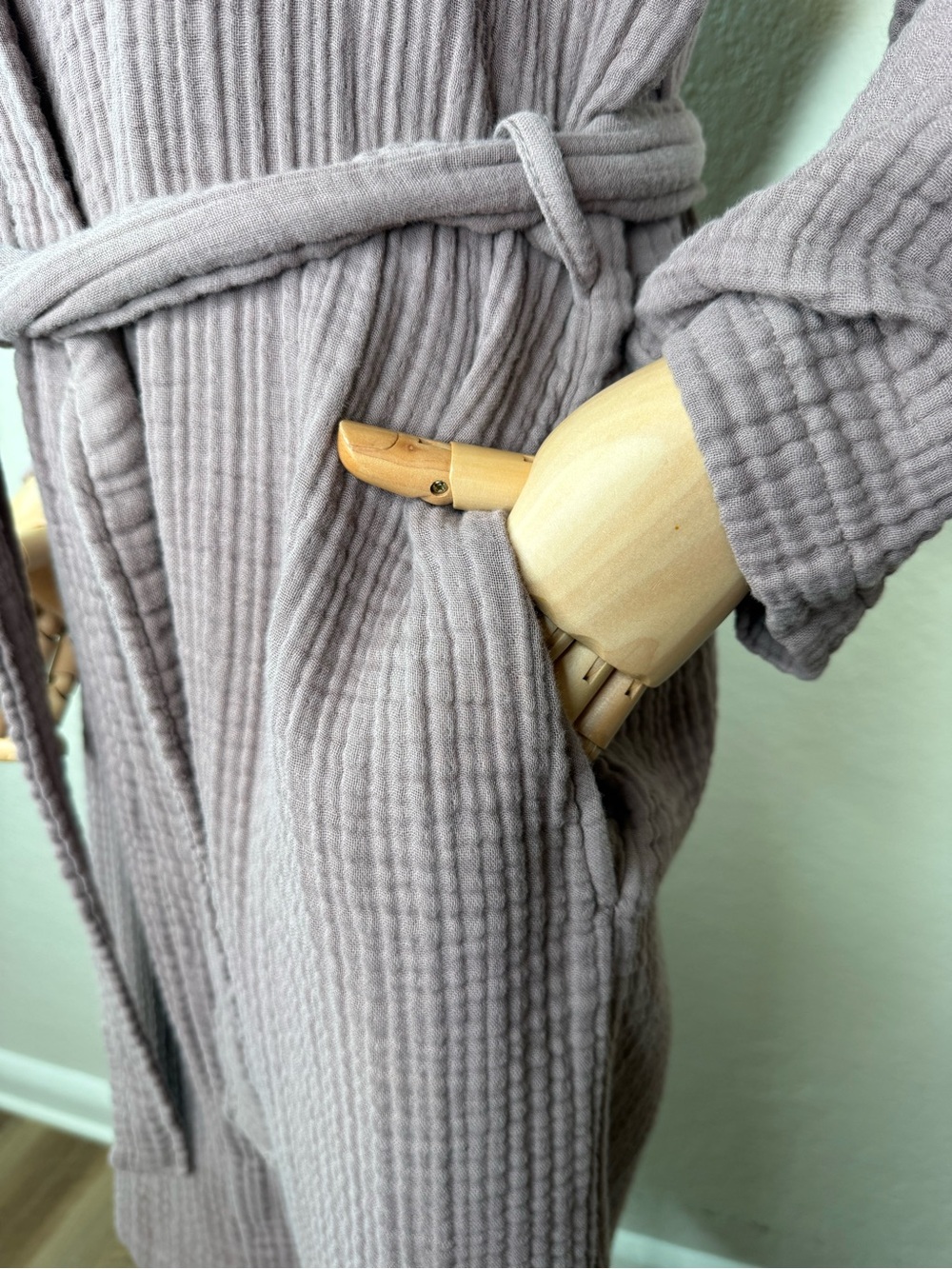 Parachute Robe Waffle Textured Cotton Gauze Kimono Belted 3/4 Sleeve SMALL EUC - Picture 10 of 16
